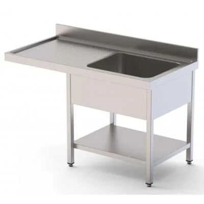 Fregadero Acero Inoxidable 1 Cuba Derecha para Lavavajillas con Estante Fondo 60 cm
