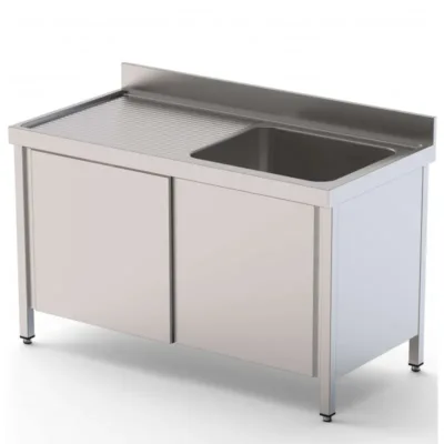 Fregadero Acero Inoxidable 1 Cuba con Puertas Abatibles Fondo 70 cm
