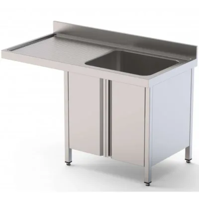 Fregadero Acero Inoxidable 2 Cubas Derecha para Lavavajillas con Puertas Correderas Fondo 60 cm