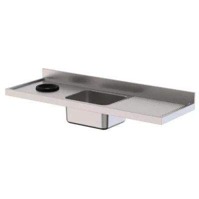 Fregadero Acero Inoxidable 1 Cuba Derecha con Aro Desbarazado Fondo 70 cm