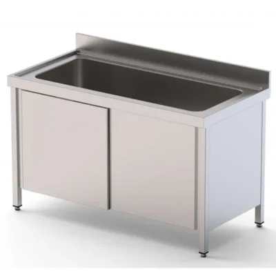 Fregadero Gran Capacidad Acero Inoxidable 1 Cuba con Mueble Con Puertas Fondo 70 cm
