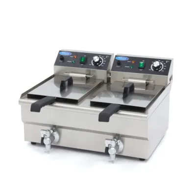 Freidora Eléctrica con Grifo de Vaciado - 2 x 10 Litros - 2 Cestas