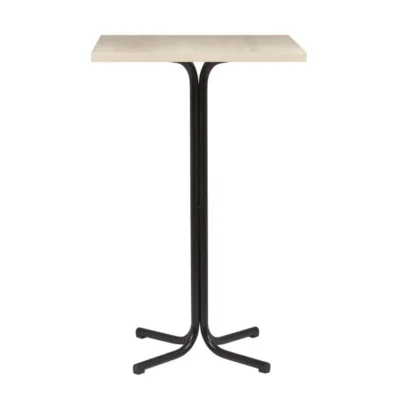 Mesa Alta Interior Armazón Plastificado Negro con Tablero de Melamina Acacia