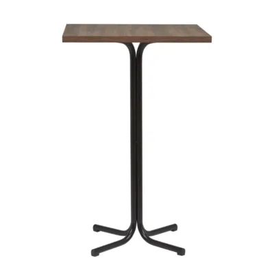 Mesa Alta Interior Armazón Plastificado Negro con Tablero de Melamina Nogal