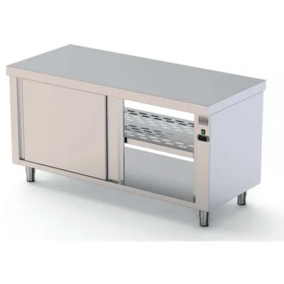 Mesa Caliente Acero Inoxidable Central Fondo 70 cm con Puerta Corredera en Ambas Caras