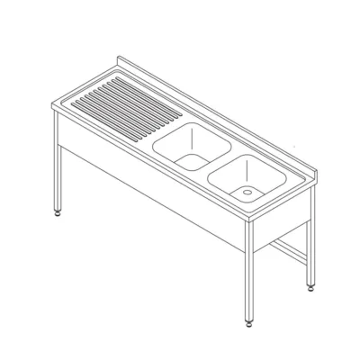 Mesa para Lavavajillas con 2 Fregaderos y Salpicadero - 150 x 70cm
