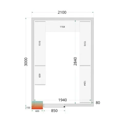 Paneles de 80 mm para cámara frigorífica con puerta de 850 mm de ancho