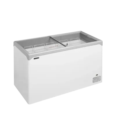Elegante congelador horizontal con tapas correderas de cristal plano