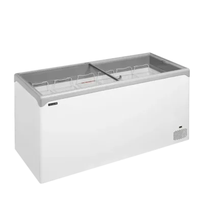 Elegante congelador horizontal con tapas correderas de cristal plano