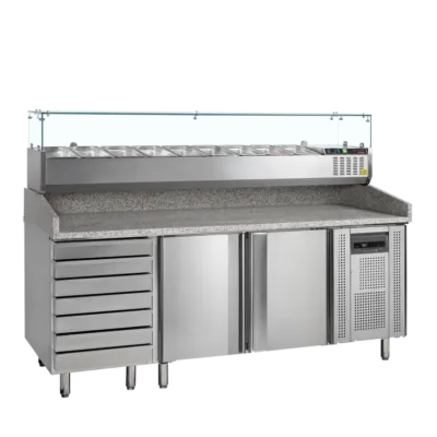 Mesa fría para pizza con sección ambiente para la masa