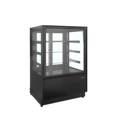 Vitrina de exposición refrigerada con frontal y cubierta de cristal plano